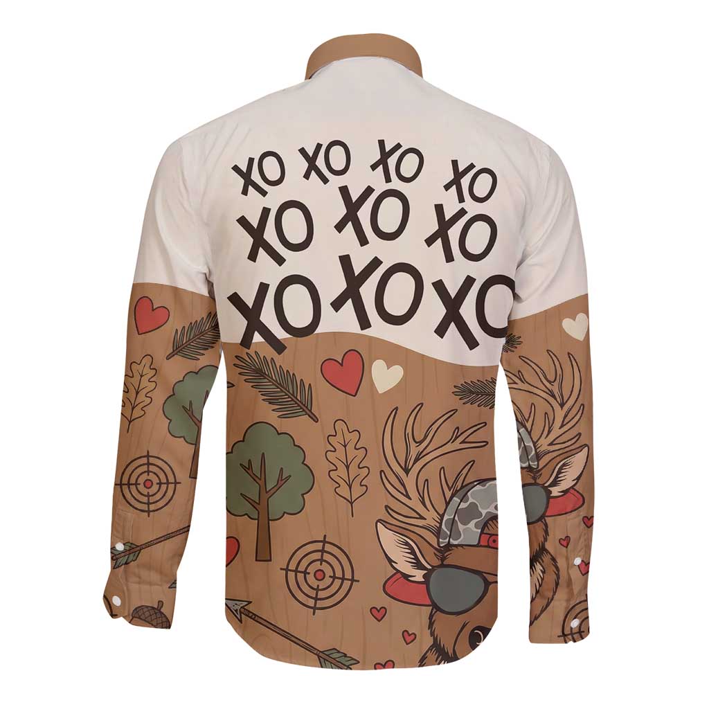 Valentine Buck Long Sleeve Button Shirt with Camo Cap and XOXO Pattern Retro Hunting