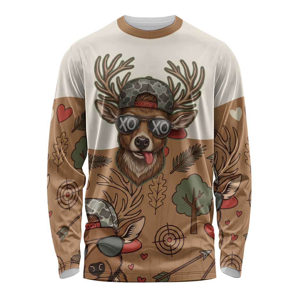 Valentine Buck Long Sleeve Shirt with Camo Cap and XOXO Pattern Retro Hunting