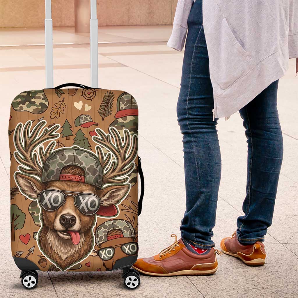 Valentine Buck Luggage Cover with Camo Cap and XOXO Pattern Retro Hunting