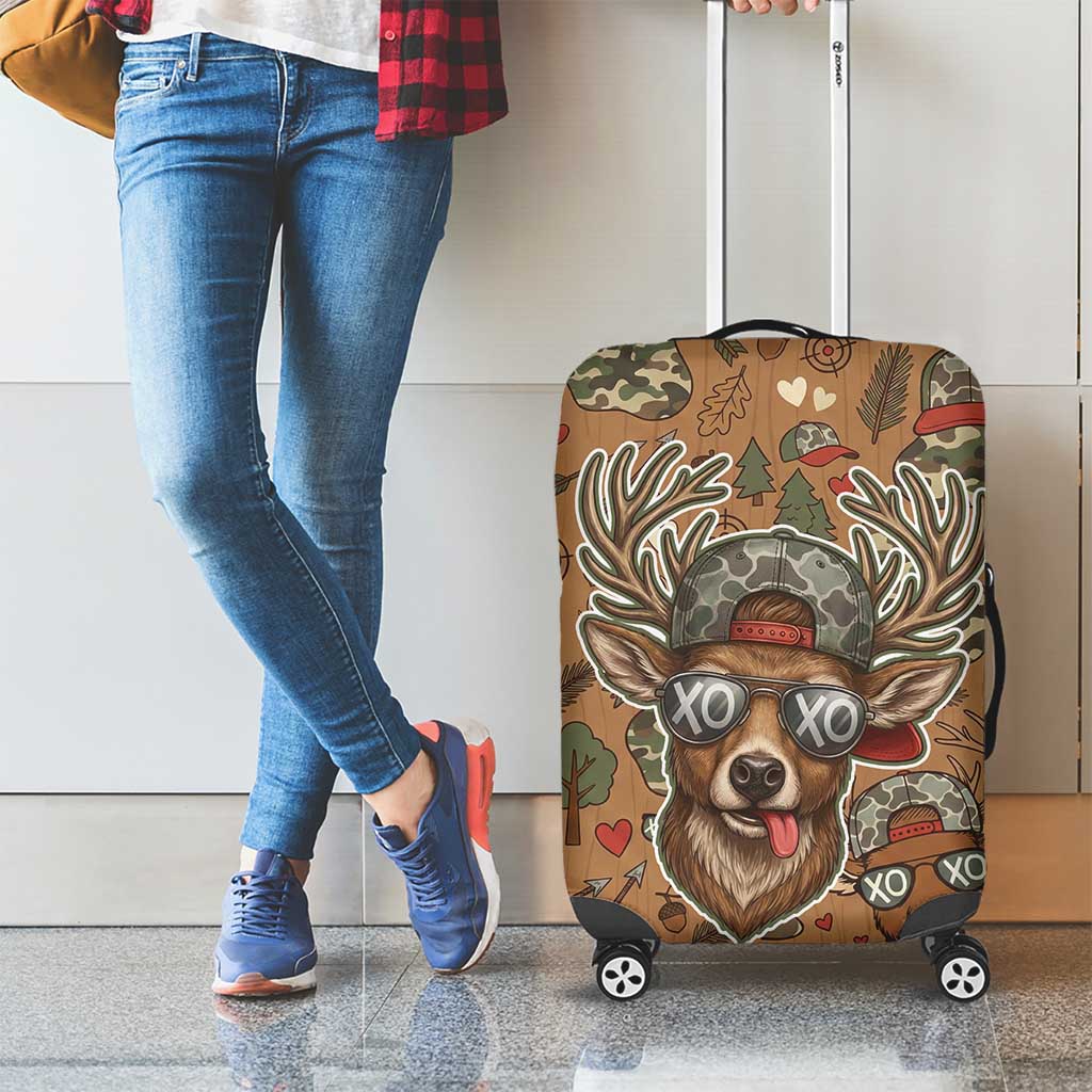 Valentine Buck Luggage Cover with Camo Cap and XOXO Pattern Retro Hunting
