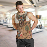Valentine Buck Men Tank Top with Camo Cap and XOXO Pattern Retro Hunting