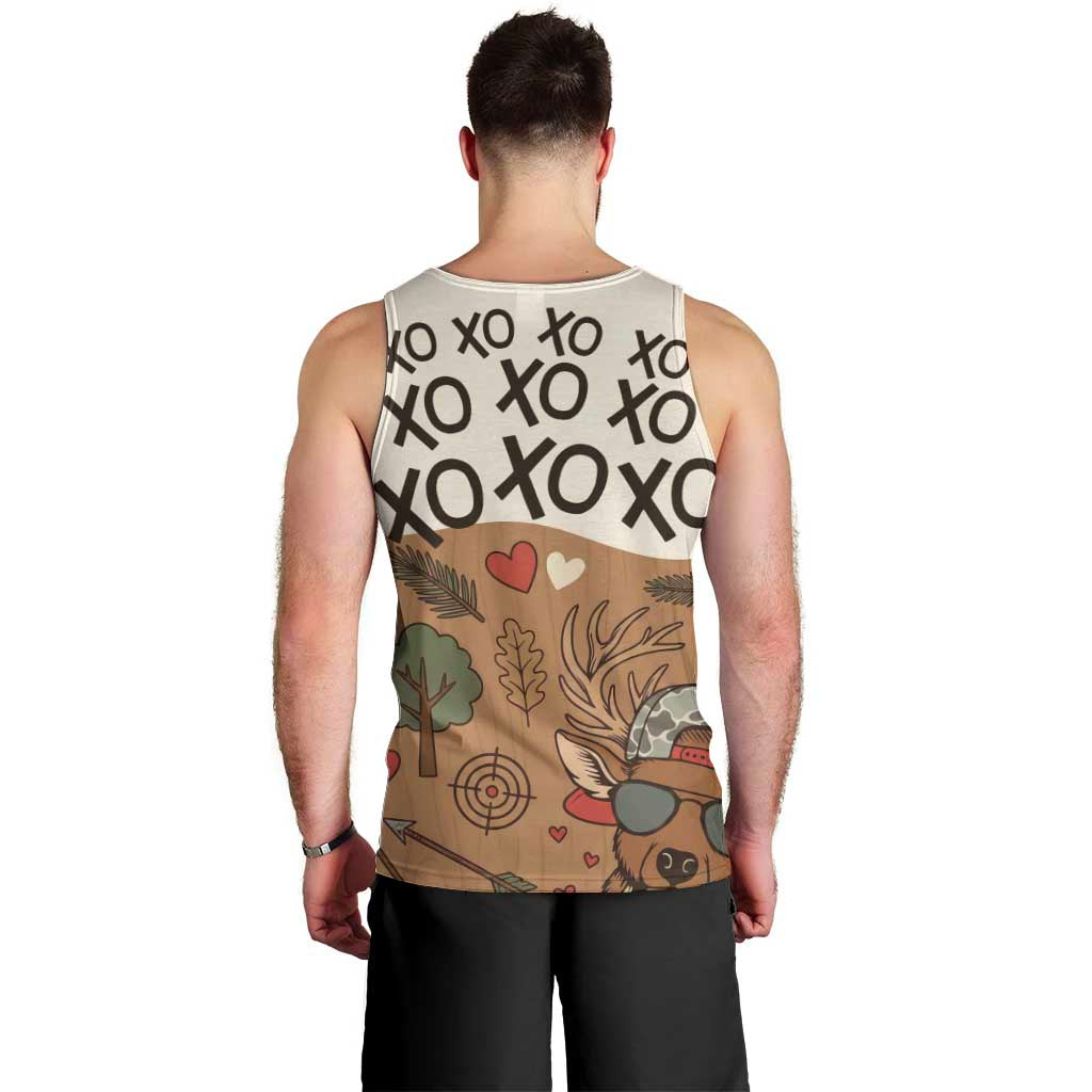 Valentine Buck Men Tank Top with Camo Cap and XOXO Pattern Retro Hunting