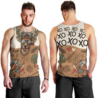 Valentine Buck Men Tank Top with Camo Cap and XOXO Pattern Retro Hunting