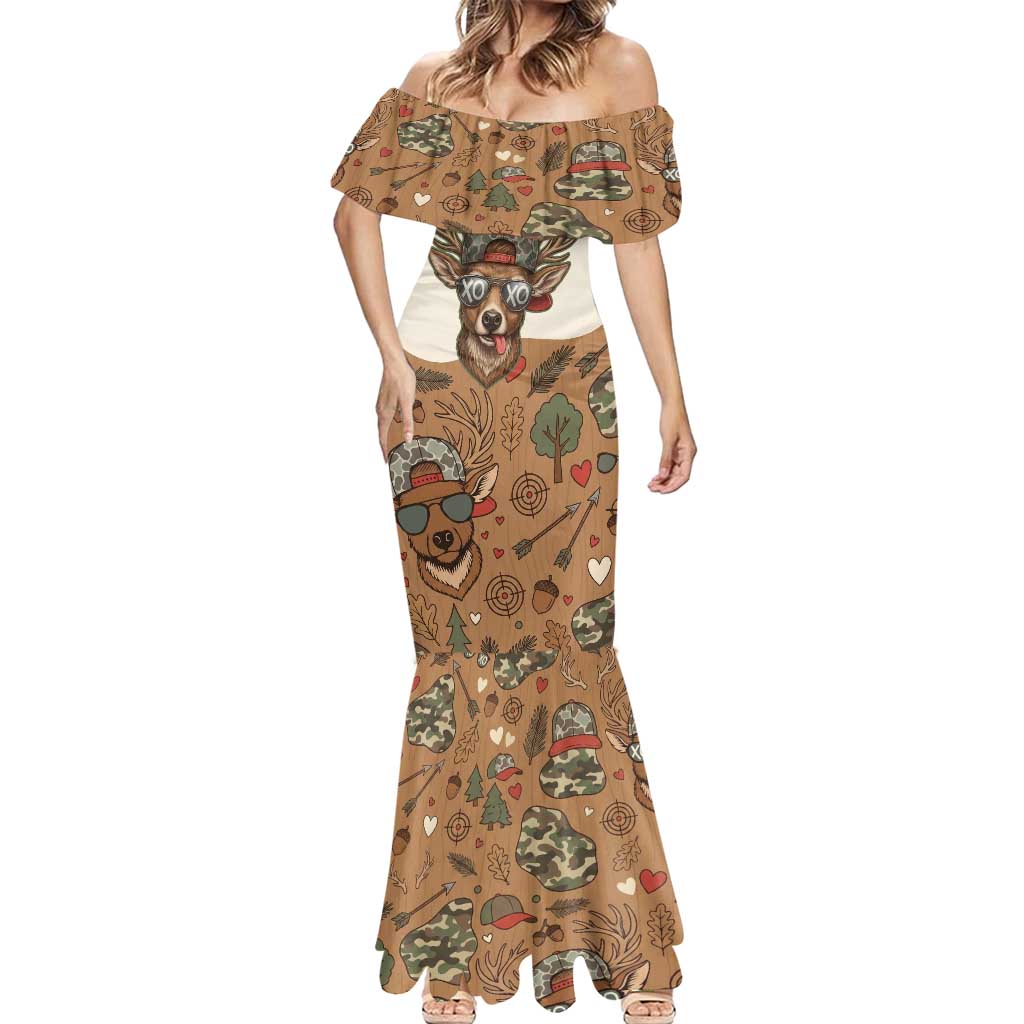 Valentine Buck Mermaid Dress with Camo Cap and XOXO Pattern Retro Hunting