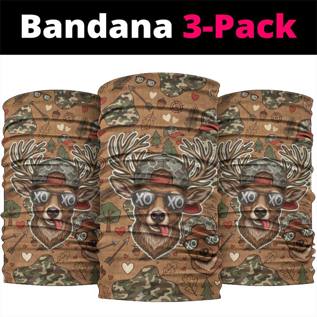 Valentine Buck Neck Gaiter with Camo Cap and XOXO Pattern Retro Hunting