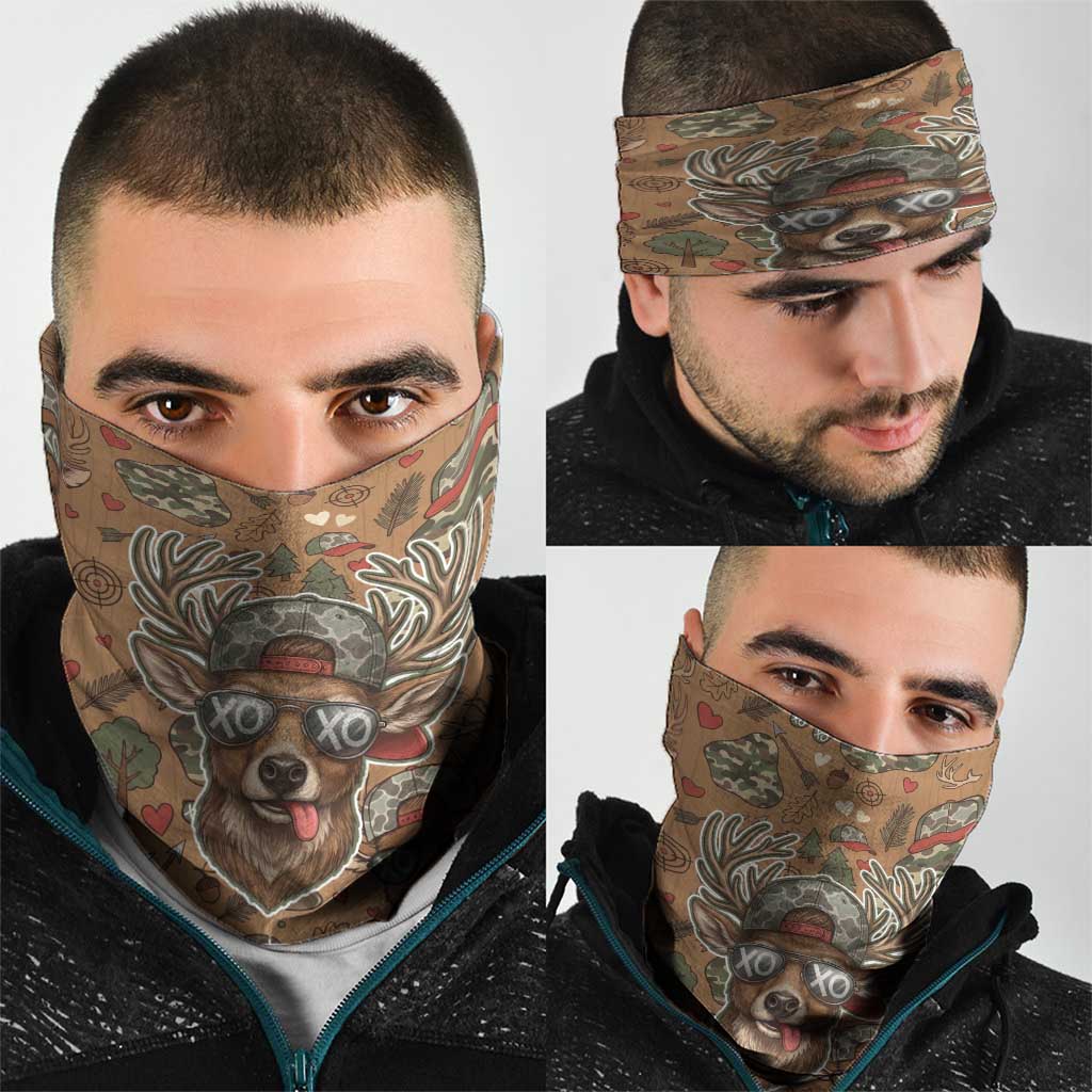 Valentine Buck Neck Gaiter with Camo Cap and XOXO Pattern Retro Hunting