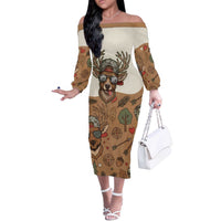 Valentine Buck Off The Shoulder Long Sleeve Dress with Camo Cap and XOXO Pattern Retro Hunting
