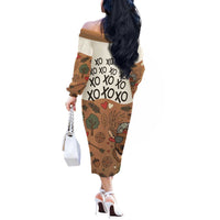 Valentine Buck Off The Shoulder Long Sleeve Dress with Camo Cap and XOXO Pattern Retro Hunting