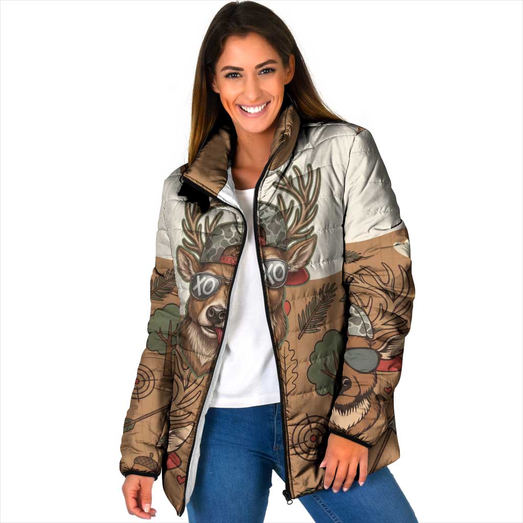 Valentine Buck Padded Jacket with Camo Cap and XOXO Pattern Retro Hunting