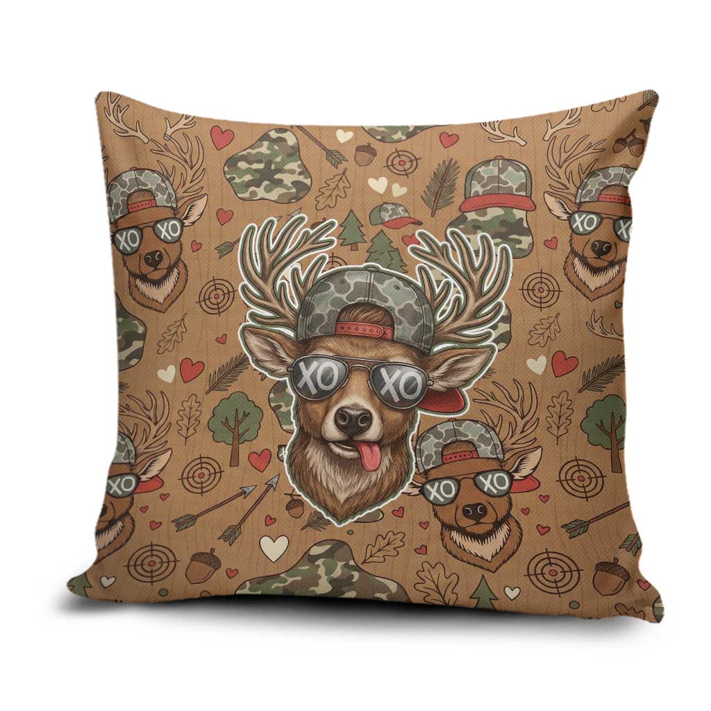 Valentine Buck Pillow Cover with Camo Cap and XOXO Pattern Retro Hunting