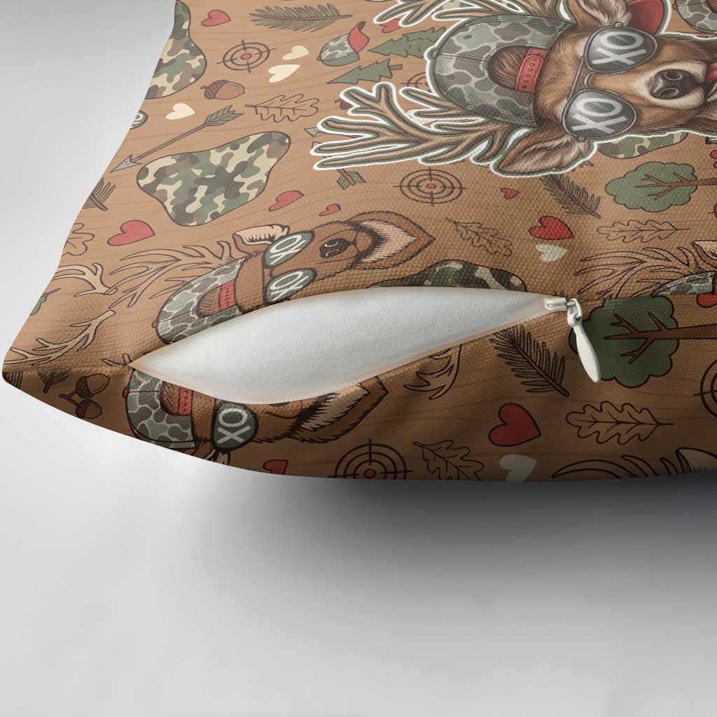 Valentine Buck Pillow Cover with Camo Cap and XOXO Pattern Retro Hunting