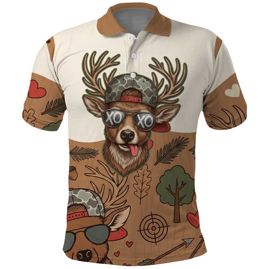 Valentine Buck Polo Shirt with Camo Cap and XOXO Pattern Retro Hunting