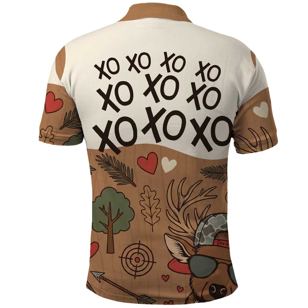 Valentine Buck Polo Shirt with Camo Cap and XOXO Pattern Retro Hunting
