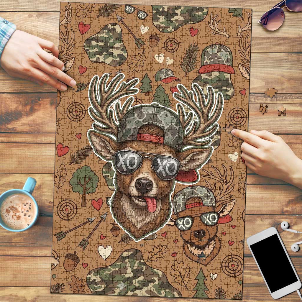 Valentine Buck Puzzle with Camo Cap and XOXO Pattern Retro Hunting