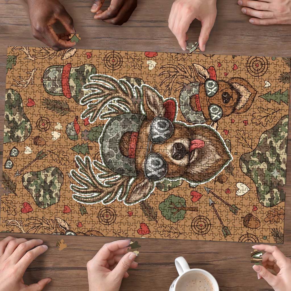 Valentine Buck Puzzle with Camo Cap and XOXO Pattern Retro Hunting