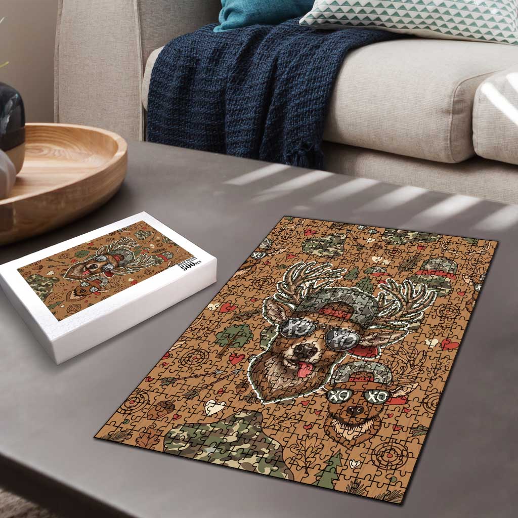 Valentine Buck Puzzle with Camo Cap and XOXO Pattern Retro Hunting