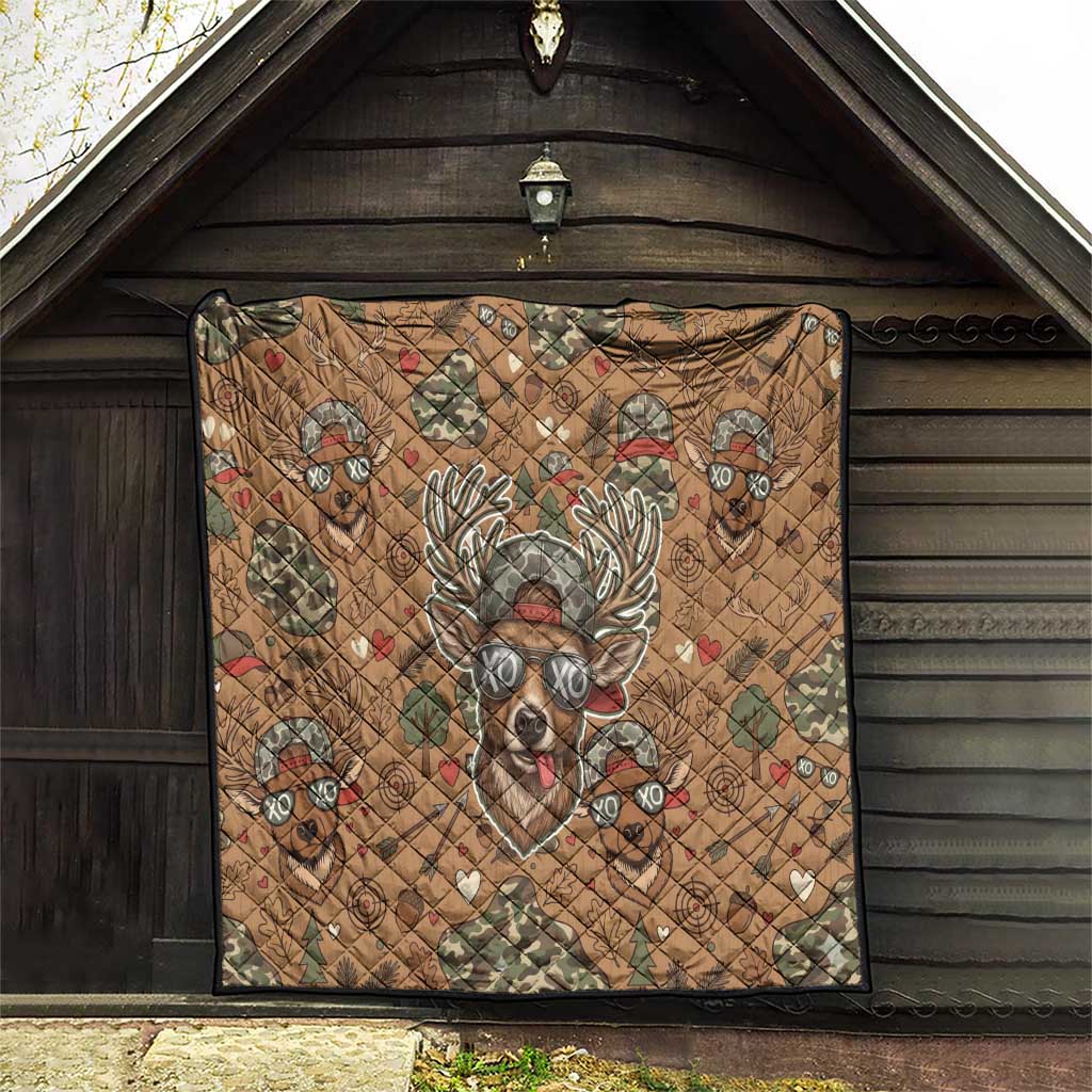 Valentine Buck Quilt with Camo Cap and XOXO Pattern Retro Hunting
