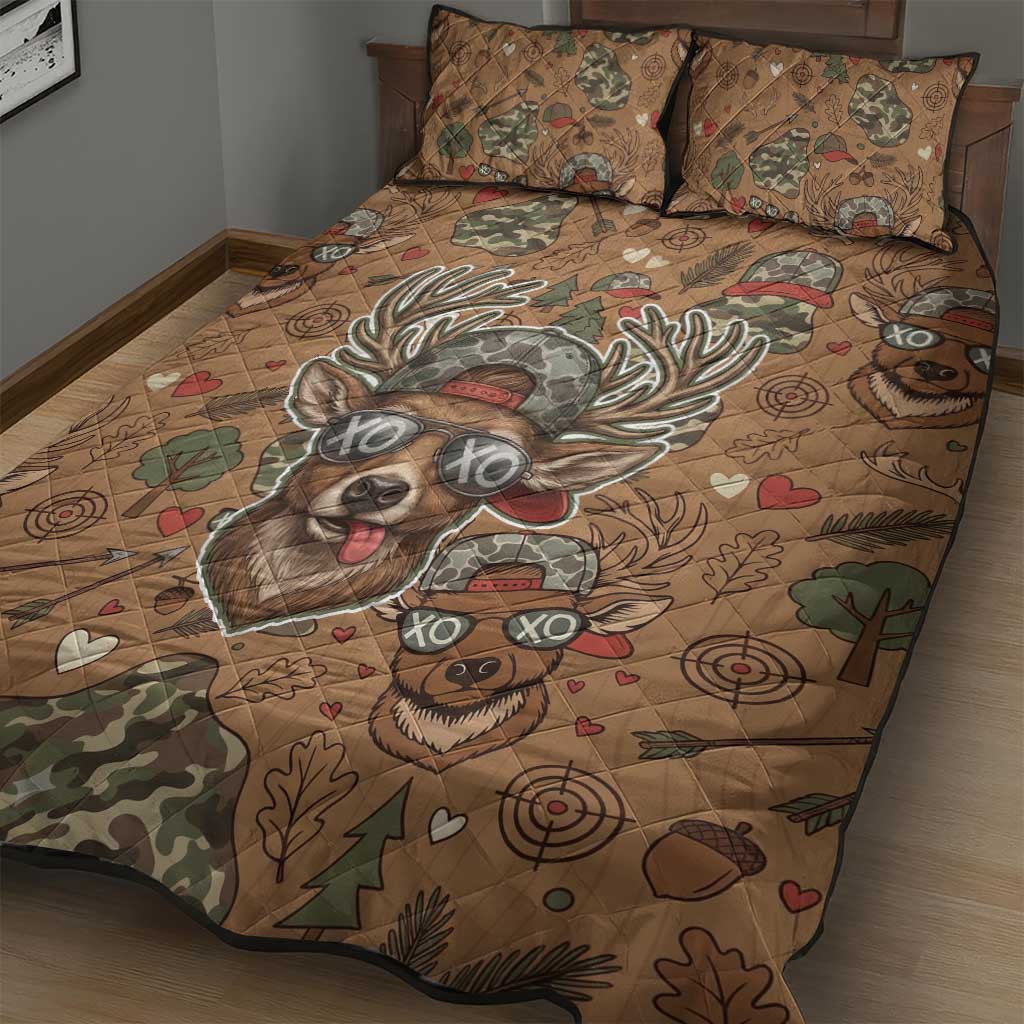 Valentine Buck Quilt Bed Set with Camo Cap and XOXO Pattern Retro Hunting