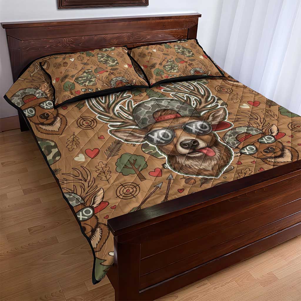 Valentine Buck Quilt Bed Set with Camo Cap and XOXO Pattern Retro Hunting
