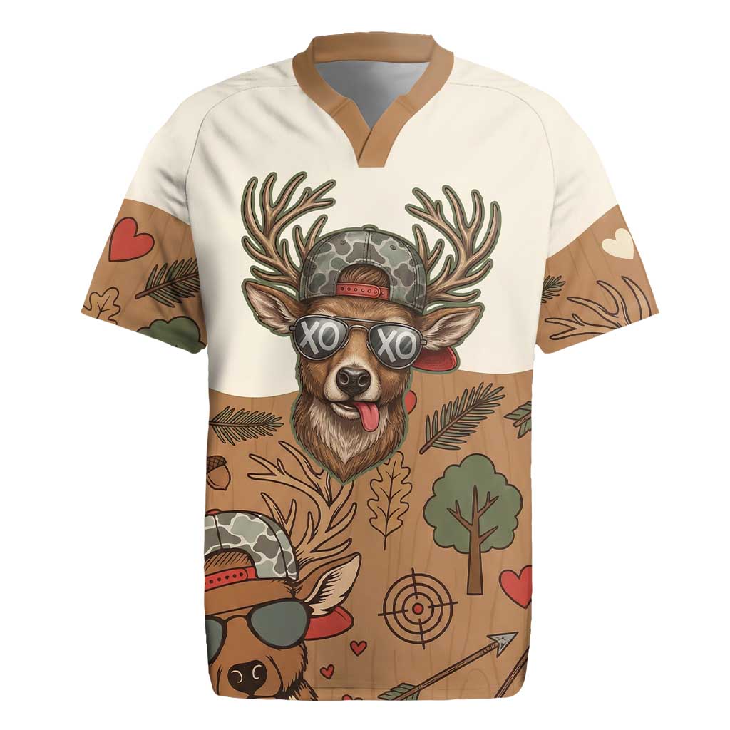 Valentine Buck Rugby Jersey with Camo Cap and XOXO Pattern Retro Hunting
