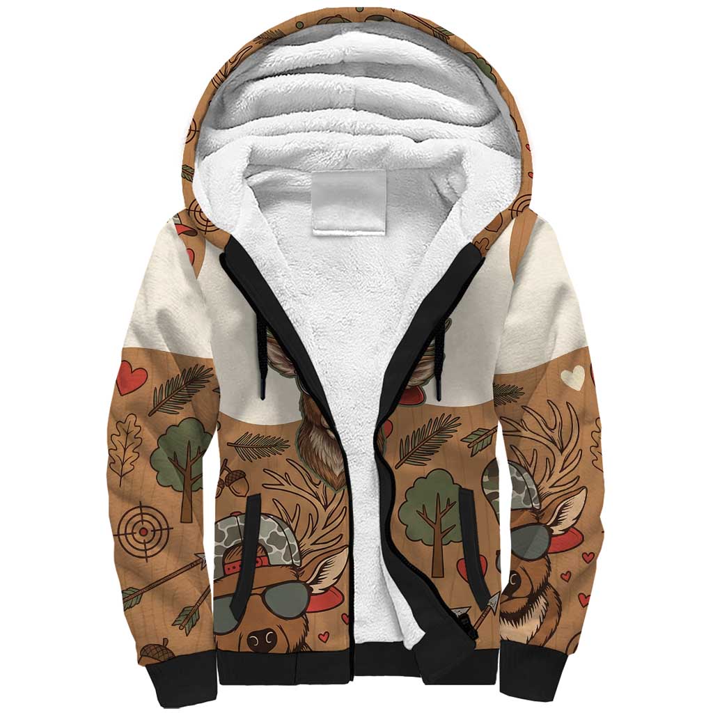 Valentine Buck Sherpa Hoodie with Camo Cap and XOXO Pattern Retro Hunting