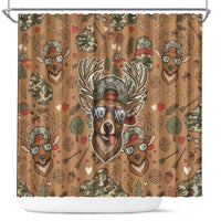 Valentine Buck Shower Curtain with Camo Cap and XOXO Pattern Retro Hunting