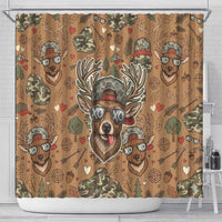 Valentine Buck Shower Curtain with Camo Cap and XOXO Pattern Retro Hunting