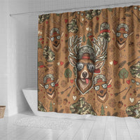 Valentine Buck Shower Curtain with Camo Cap and XOXO Pattern Retro Hunting