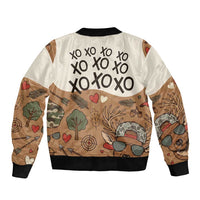Valentine Buck Sleeve Zip Bomber Jacket with Camo Cap and XOXO Pattern Retro Hunting