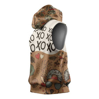 Valentine Buck Sleeveless Hoodie with Camo Cap and XOXO Pattern Retro Hunting