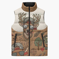 Valentine Buck Sleeveless Puffer Jacket with Camo Cap and XOXO Pattern Retro Hunting