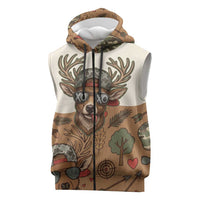 Valentine Buck Sleeveless Zip Hoodie with Camo Cap and XOXO Pattern Retro Hunting