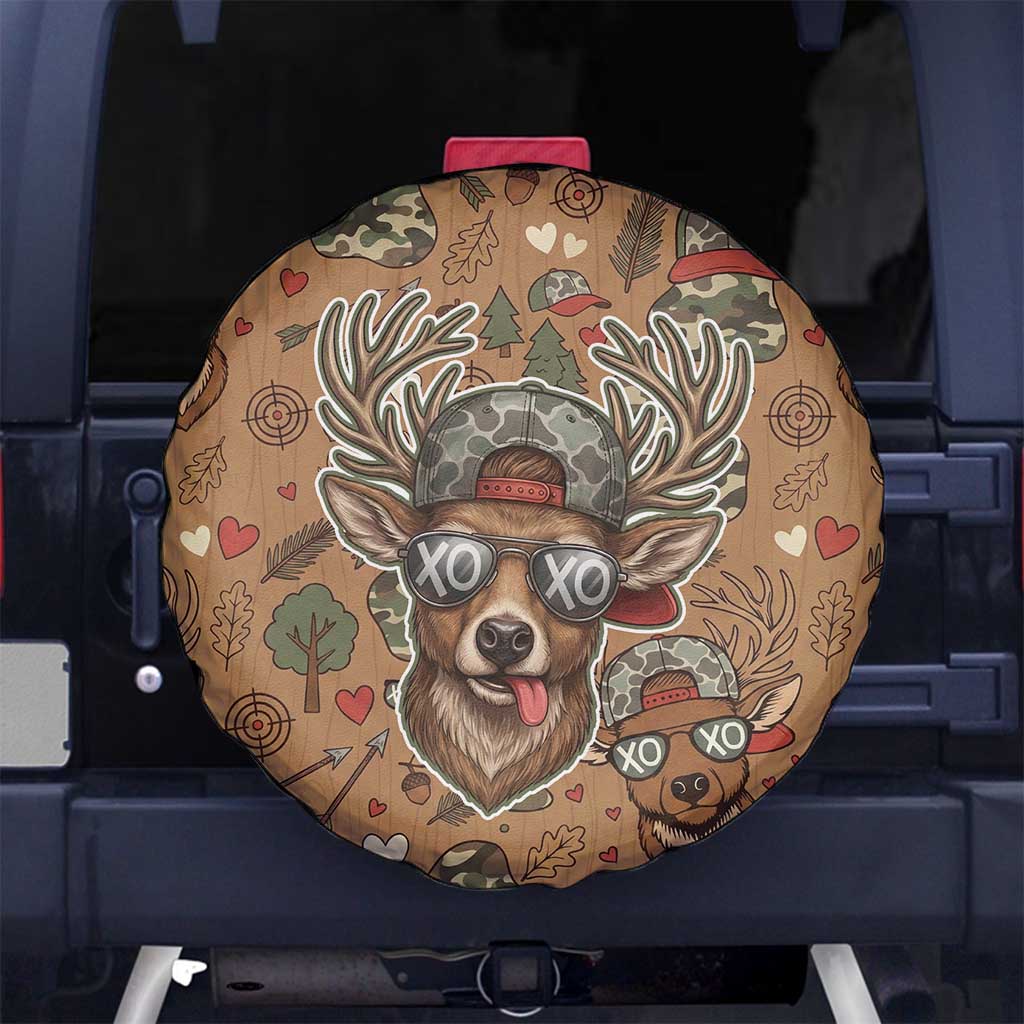 Valentine Buck Spare Tire Cover with Camo Cap and XOXO Pattern Retro Hunting