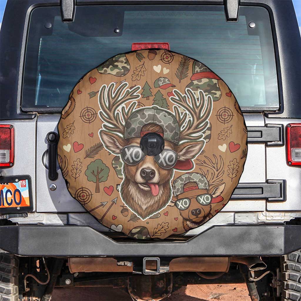 Valentine Buck Spare Tire Cover with Camo Cap and XOXO Pattern Retro Hunting