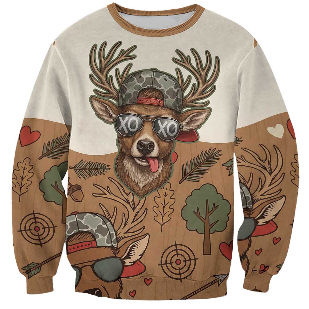 Valentine Buck Sweatshirt with Camo Cap and XOXO Pattern Retro Hunting