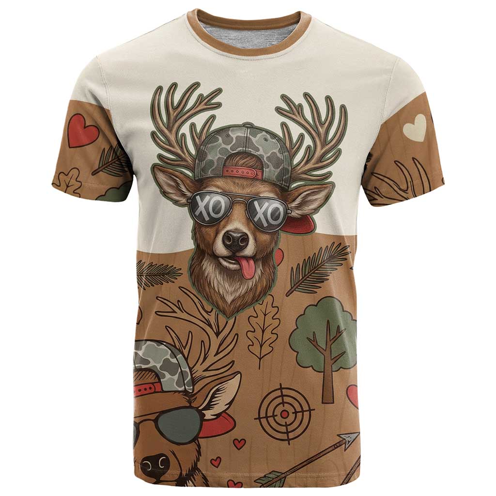 Valentine Buck T Shirt with Camo Cap and XOXO Pattern Retro Hunting