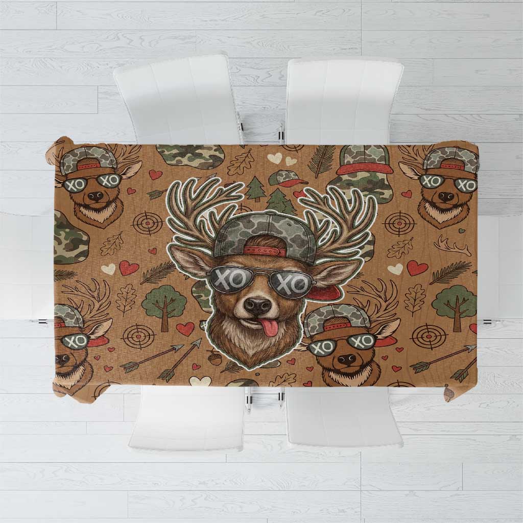 Valentine Buck Tablecloth with Camo Cap and XOXO Pattern Retro Hunting