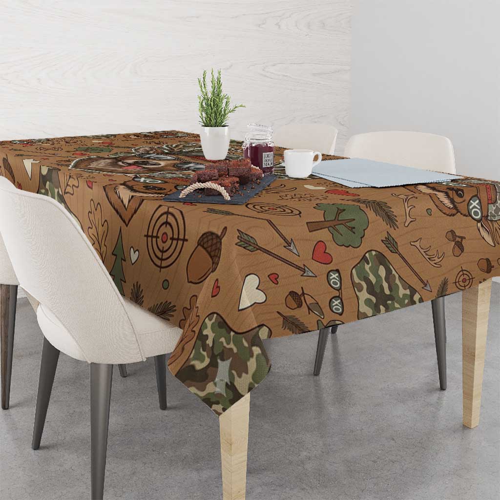 Valentine Buck Tablecloth with Camo Cap and XOXO Pattern Retro Hunting