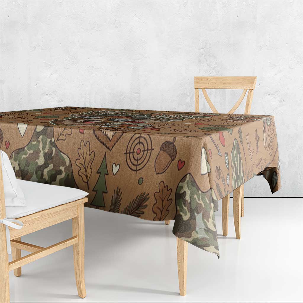 Valentine Buck Tablecloth with Camo Cap and XOXO Pattern Retro Hunting