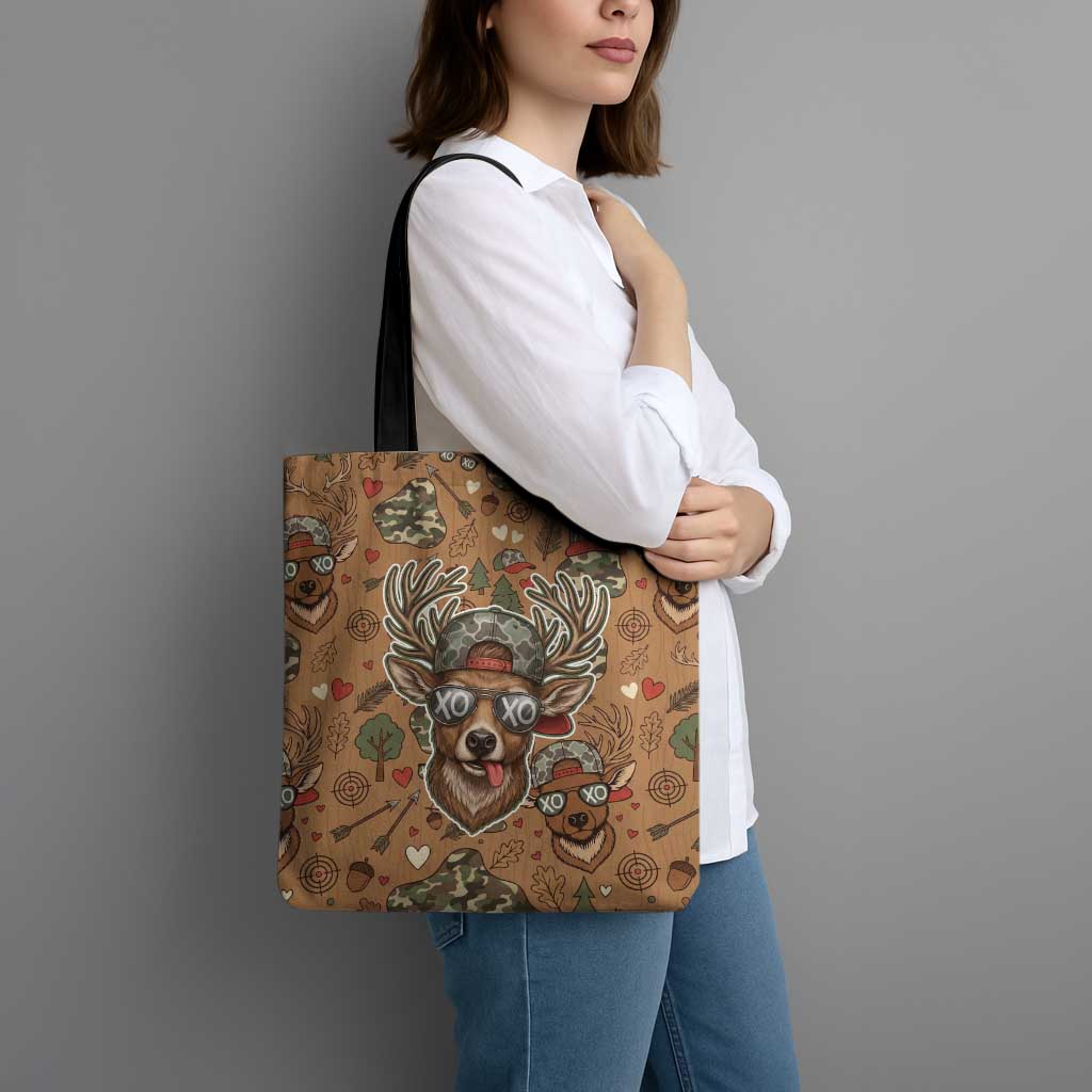Valentine Buck Tote Bag with Camo Cap and XOXO Pattern Retro Hunting