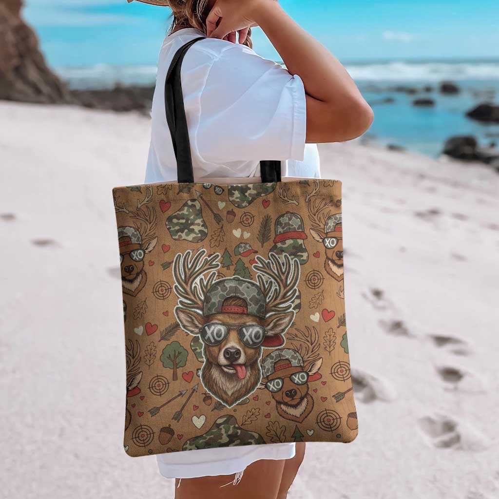 Valentine Buck Tote Bag with Camo Cap and XOXO Pattern Retro Hunting