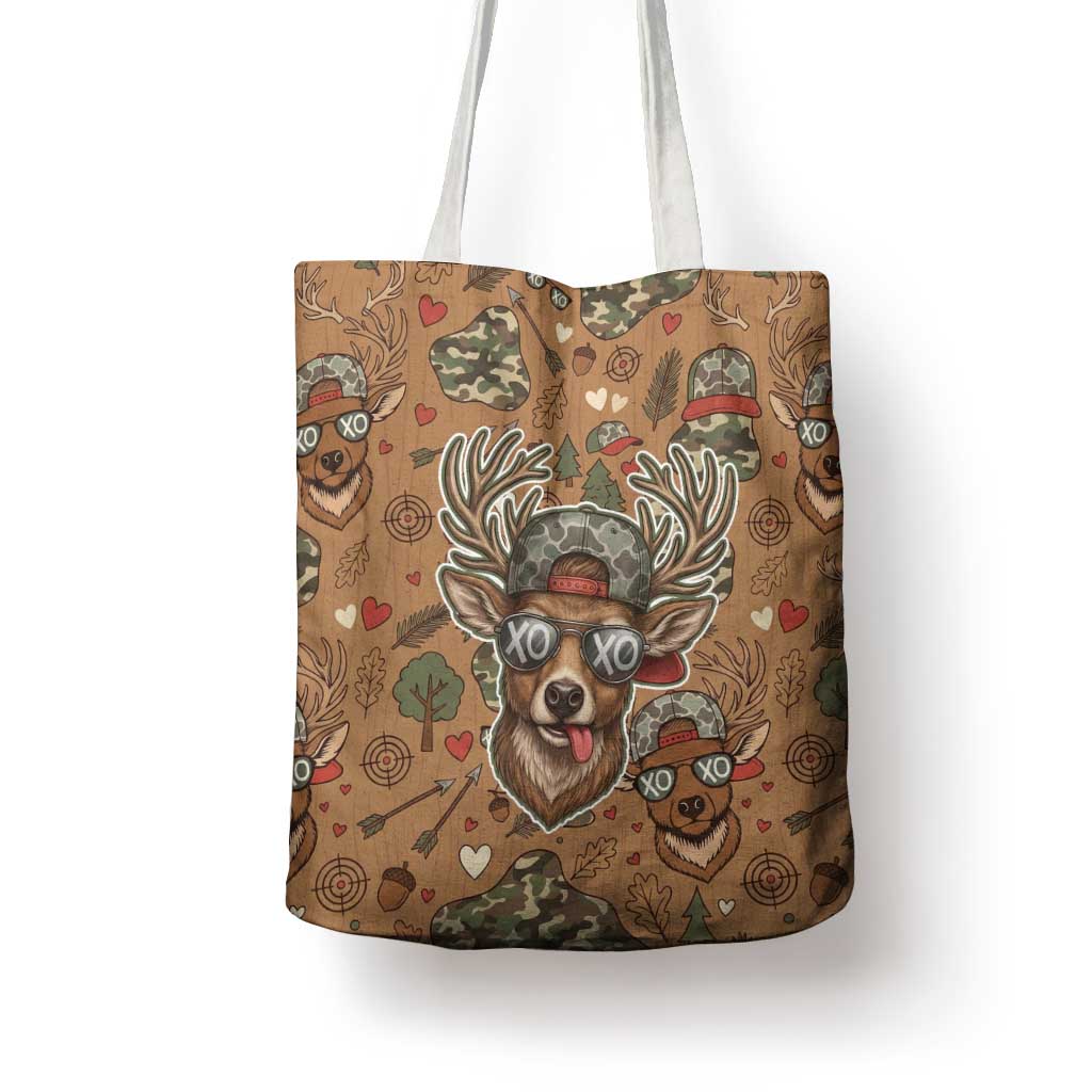 Valentine Buck Tote Bag with Camo Cap and XOXO Pattern Retro Hunting