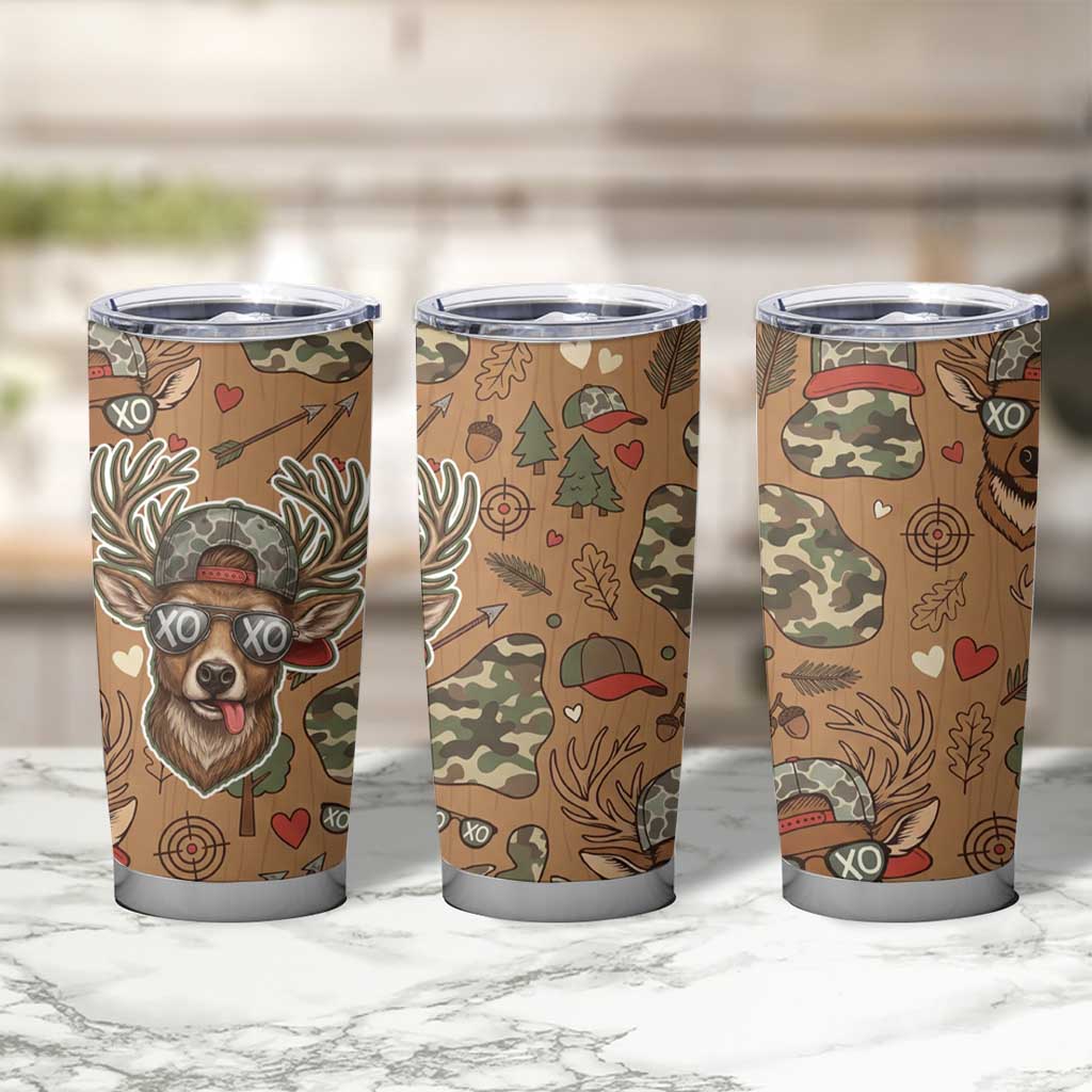Valentine Buck Tumbler Cup with Camo Cap and XOXO Pattern Retro Hunting