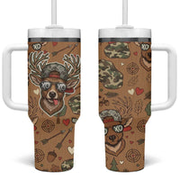 Valentine Buck Tumbler With Handle with Camo Cap and XOXO Pattern Retro Hunting