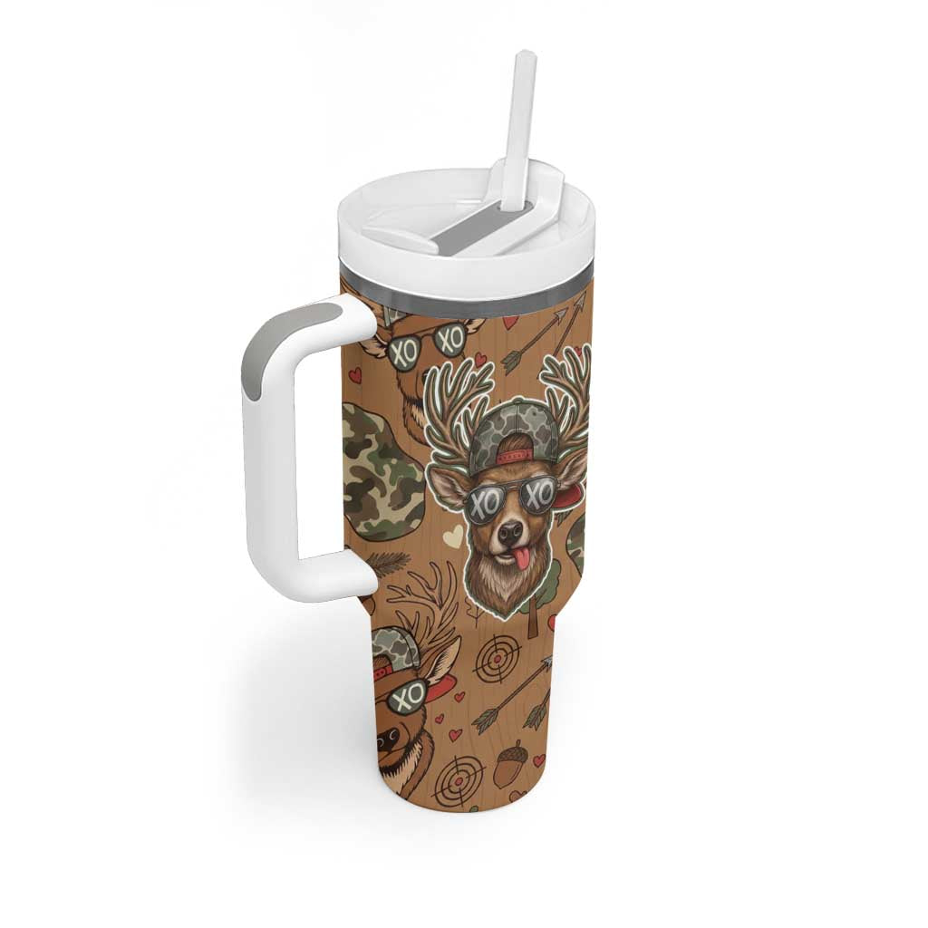 Valentine Buck Tumbler With Handle with Camo Cap and XOXO Pattern Retro Hunting