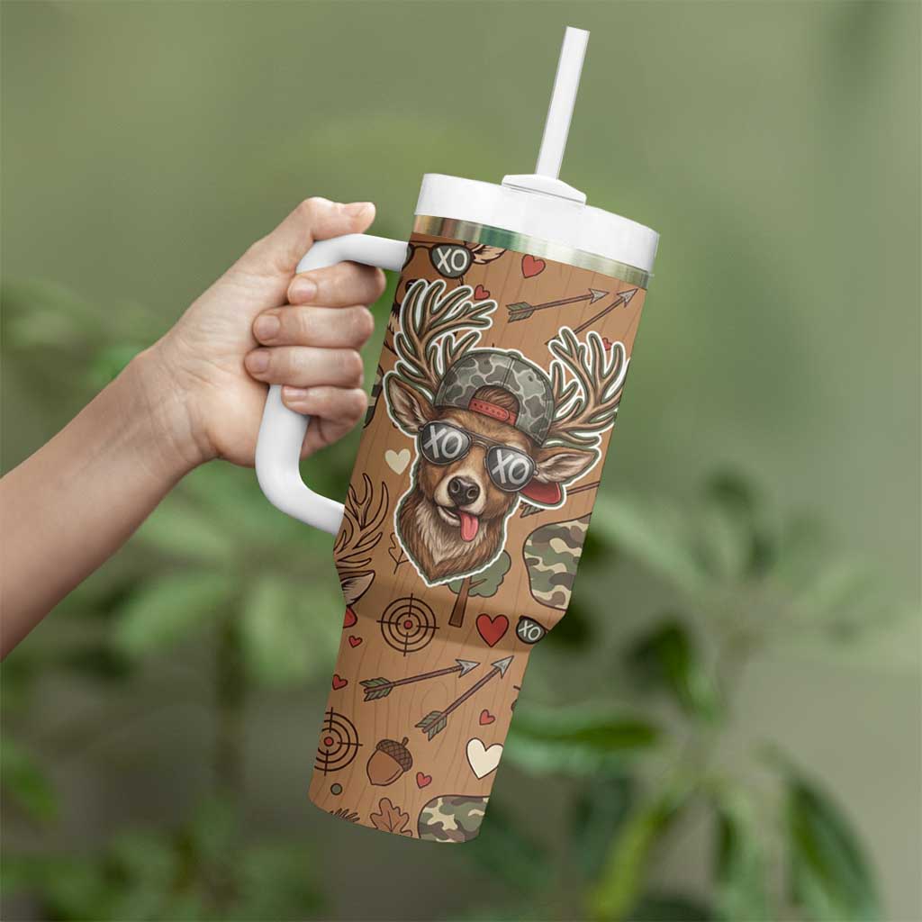Valentine Buck Tumbler With Handle with Camo Cap and XOXO Pattern Retro Hunting