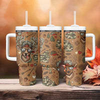 Valentine Buck Tumbler With Handle with Camo Cap and XOXO Pattern Retro Hunting