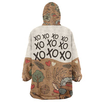 Valentine Buck Wearable Blanket Hoodie with Camo Cap and XOXO Pattern Retro Hunting