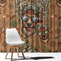 Valentine Buck Window Curtain with Camo Cap and XOXO Pattern Retro Hunting