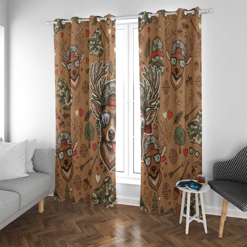 Valentine Buck Window Curtain with Camo Cap and XOXO Pattern Retro Hunting